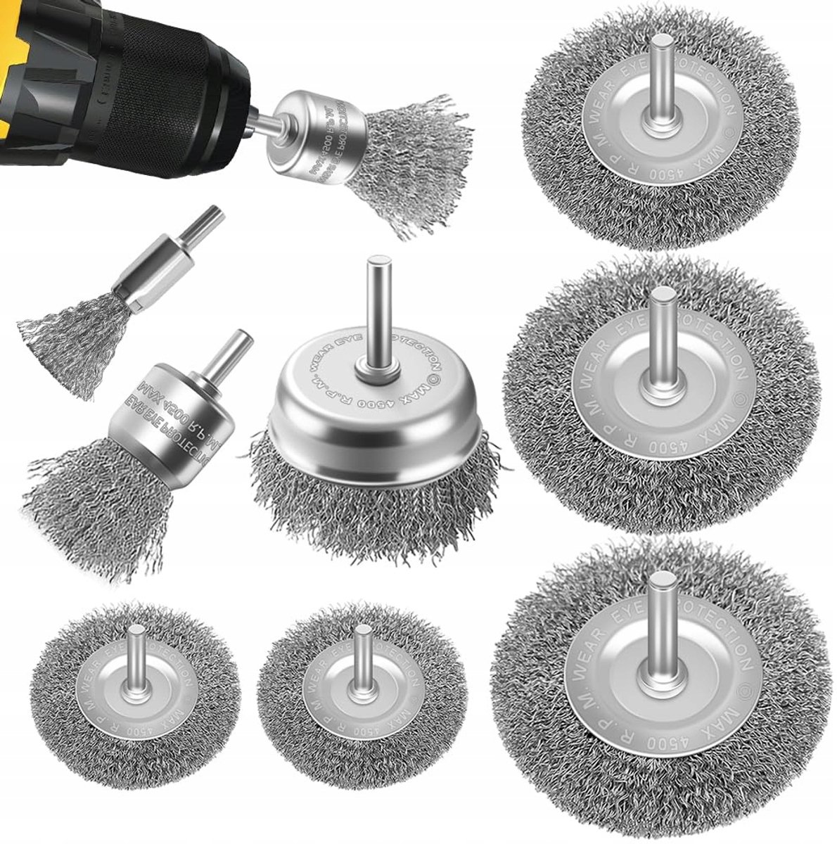 8-delige Staalborstelset voor Boormachine - 1/4 Inch
