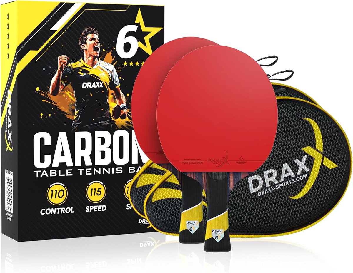 Tafeltennisbat 6 Sterren - Dikke Carbon - Maximale Spin - Ideaal voor Beginners - ShopVlot