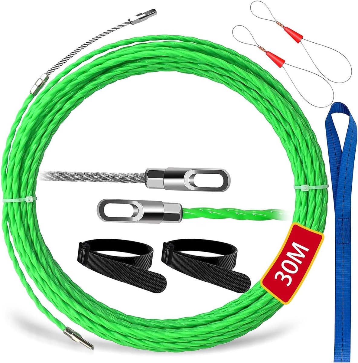 Retractabele trekdraad 10 m - diameter 4 mm - met 2 geleidingsveren - ideaal voor kabels trekken - ShopVlot