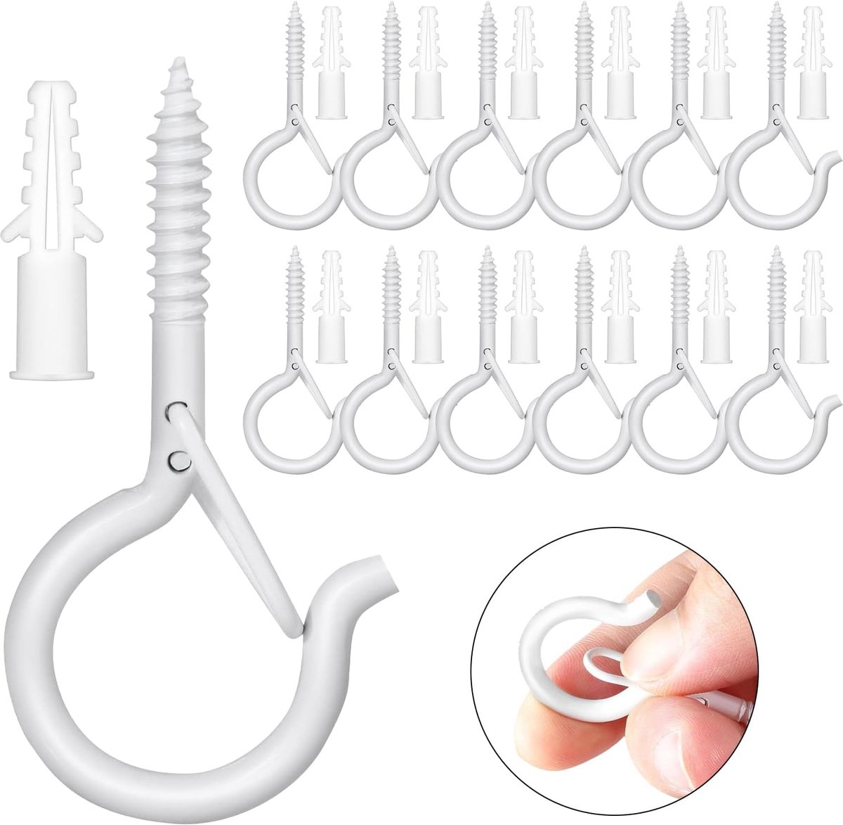 Screw hooks set van 12 - witte schroefhaken - hoogwaardig staal - ideaal voor hangstoelen - ShopVlot