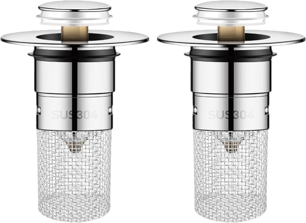 Wastafelstop 34-40 mm - roestvrij staal - afvoerfilter met haarzeef - voorkomt verstoppingen - ShopVlot