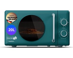 MEDION Retro magnetron met grill - 20 L - petrolblauw | 800 watt, 5 vermogensstanden, 3 combiprogramma’s, timer, ontdooifunctie, MD100119