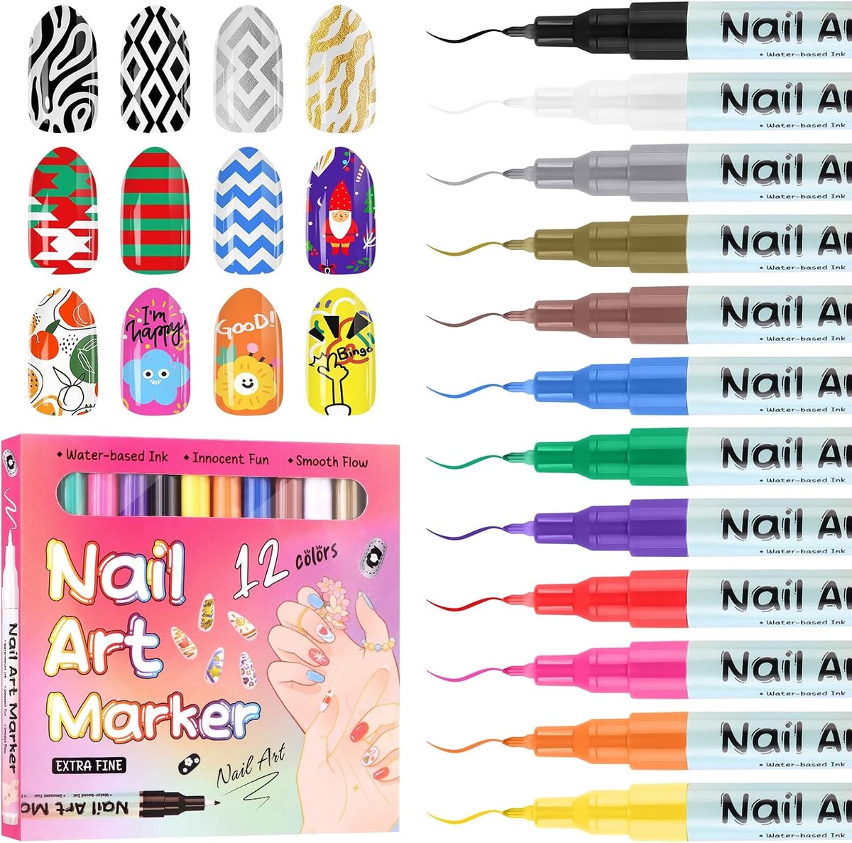 Nail art pennen 12 kleuren - Graffiti stick - Voor prachtige DIY patronen - Manicure tools - ShopVlot