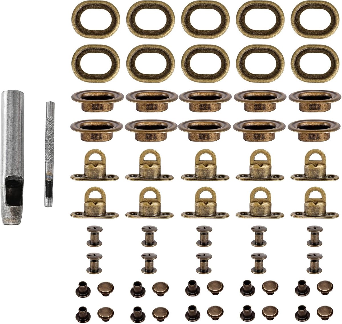 Schroefsluiting set 72-delig - koper - inclusief gereedschap - ideaal voor leer en tenten - ShopVlot