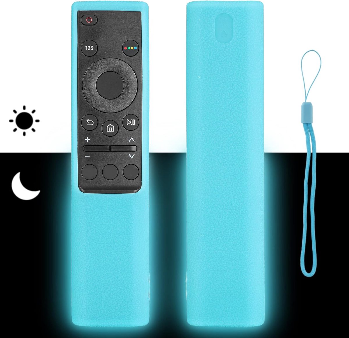 Beschermhoes afstandsbediening - siliconen - schokbestendig - met koord - fluorescerend blauw - ShopVlot