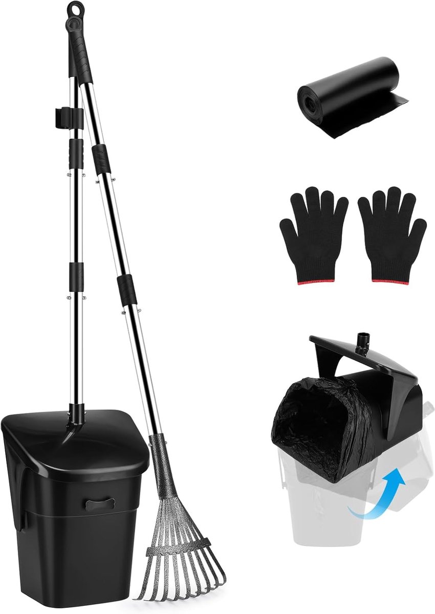 Dog Poep Schep - 102 cm Met Draai Container - Inclusief 20 Afvalzakken - Voor Grote en Kleine Honden - ShopVlot