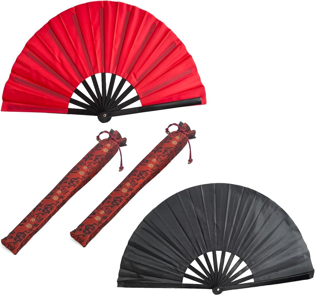 Vouwfan 2pcs Groot - Vintage Retro Nylon Katoen - Duurzaam en Lichtgewicht - Perfect voor Festivals en Dans - ShopVlot