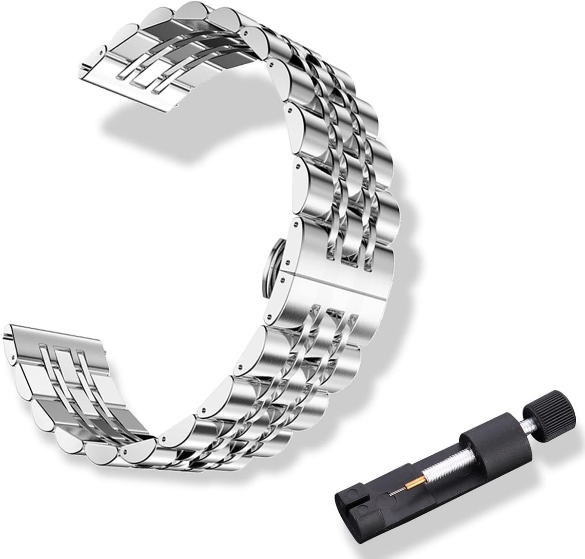 Stalen horlogeband 22 mm - gepolijst met snelle bevestiging - voor mannen en vrouwen - stijlvol en comfortabel - ShopVlot