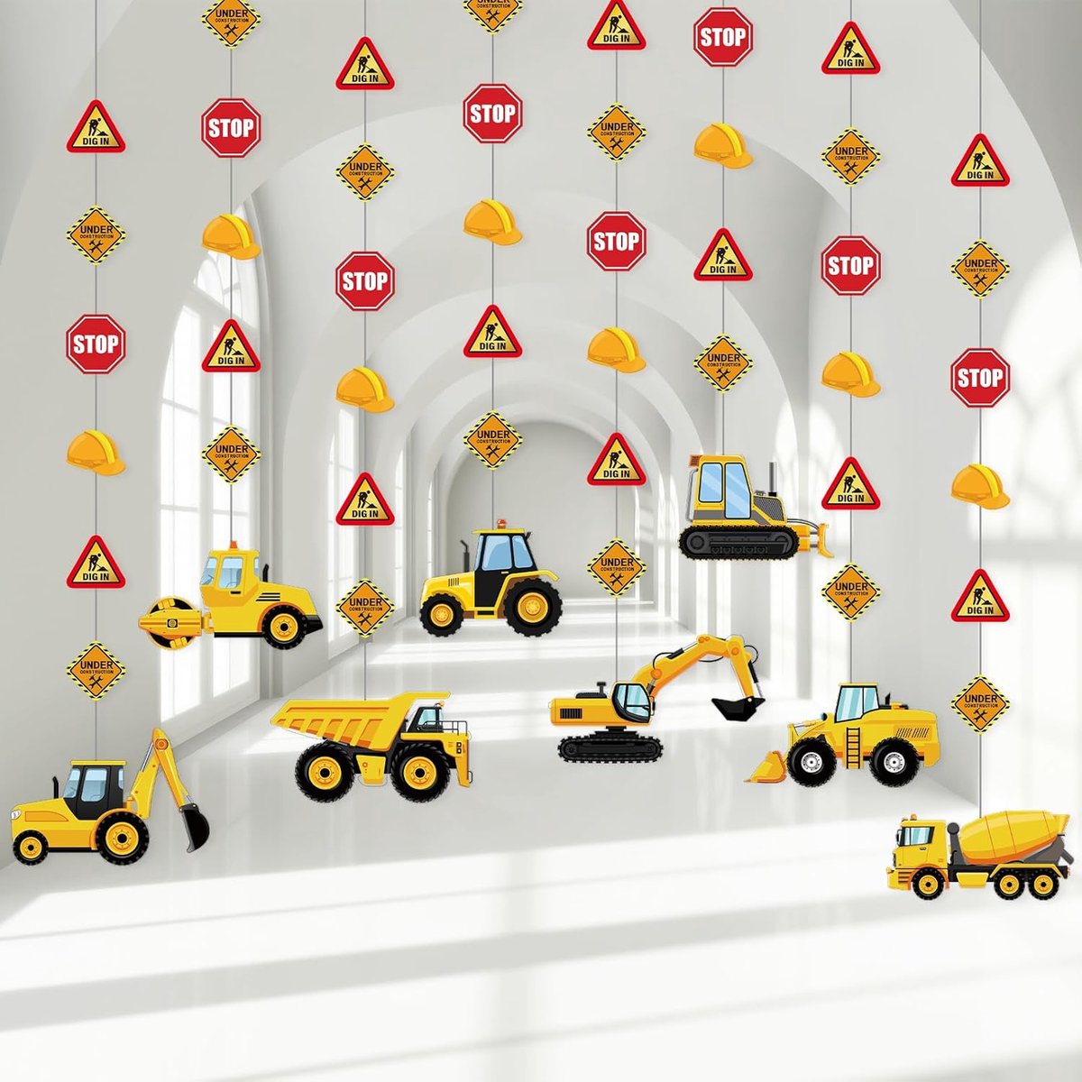 Feestdecoratie Bouwthema - Papieren Slingers 1 meter - 8 Stijlen - Perfect voor Kinderfeestjes - ShopVlot
