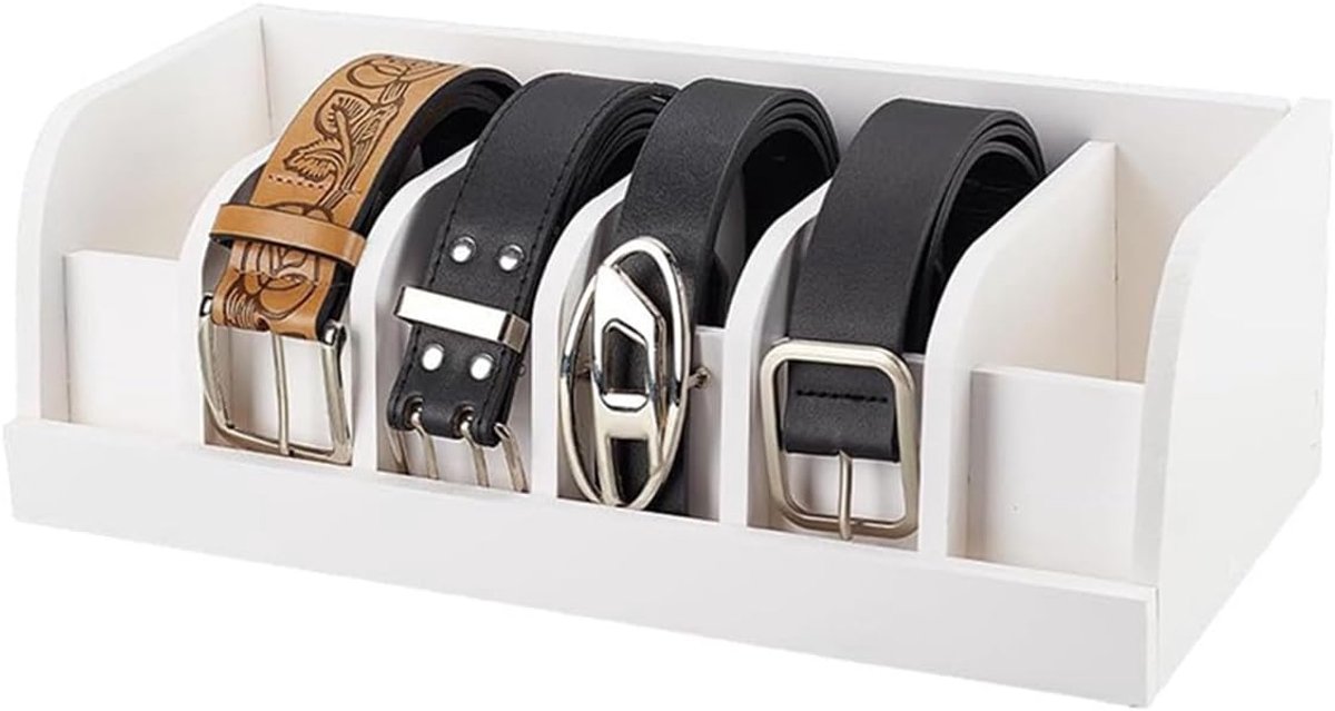 Belt Storage Box - Houten Organizer - Wit - Houd je riemen netjes en stofvrij - ShopVlot