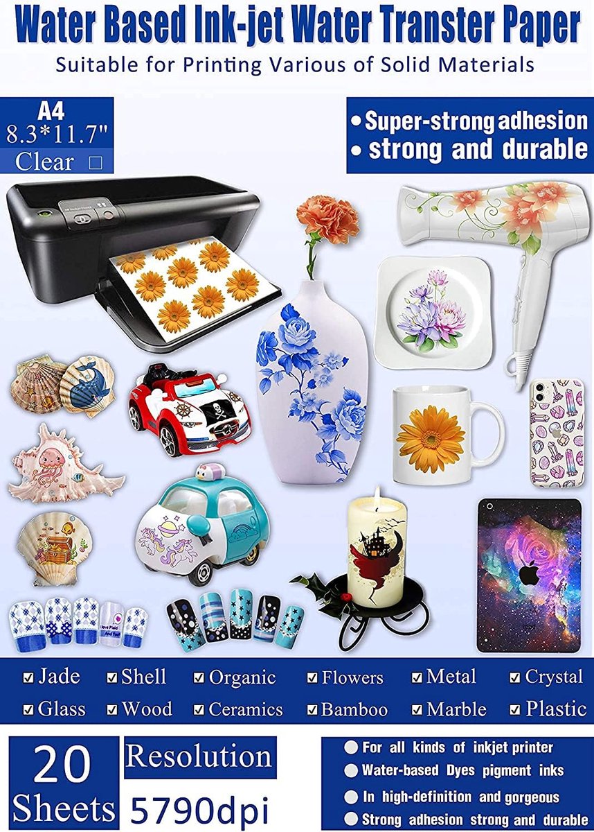 Transferpapier A4 - 20 vellen zelfklevend - voor watergedragen inkt - perfect voor keramiek en glas - ShopVlot