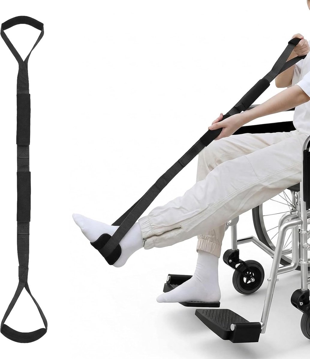 Legheffingsriem 100 cm - Zwart - Met voetsteun en handgreep - Ondersteuning na heupoperatie - ShopVlot