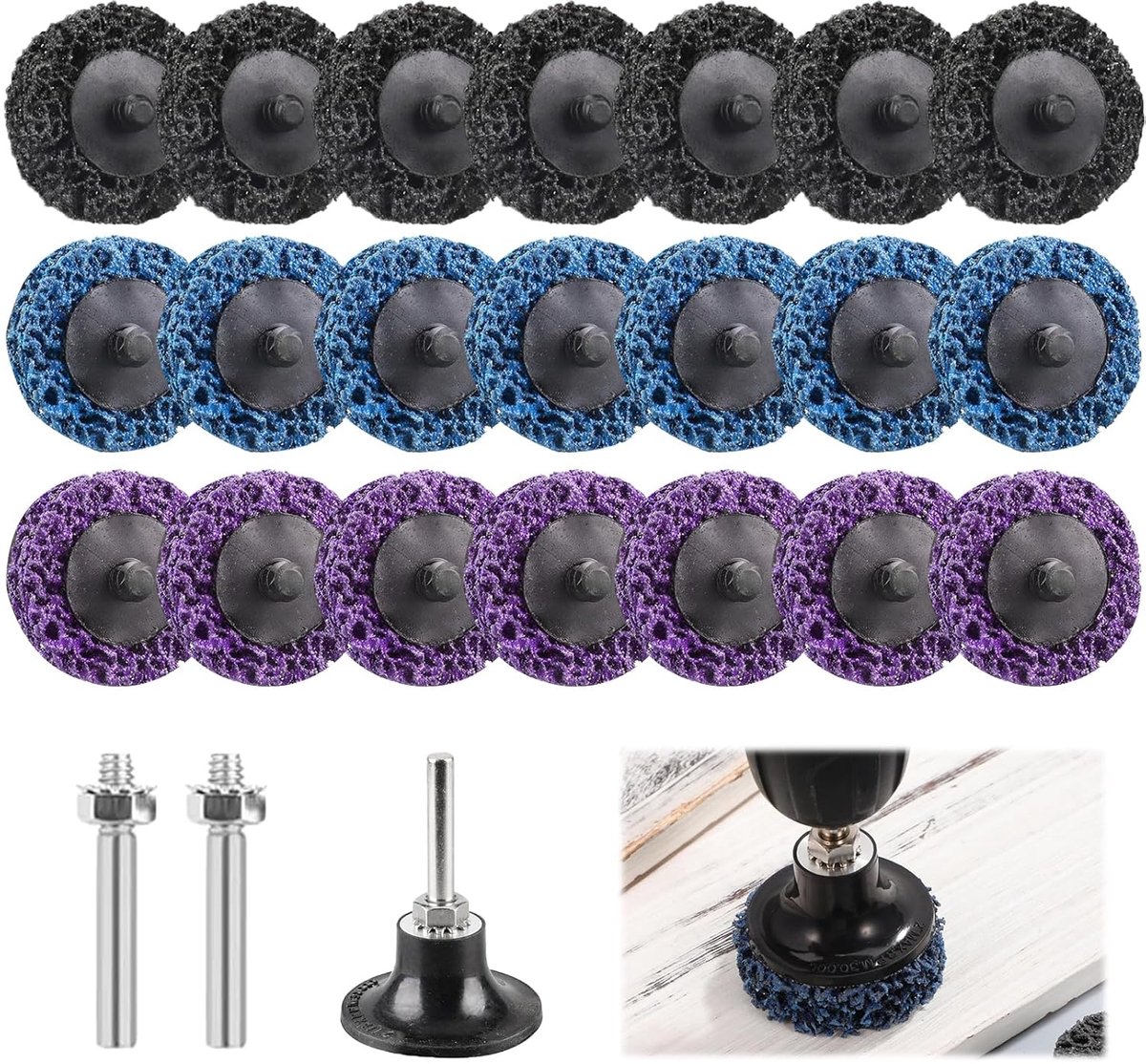 Schuurdisc set 21 stuks - 50 mm - nylon met siliconen carbide - ideaal voor roest en oxidatie verwijderen - ShopVlot