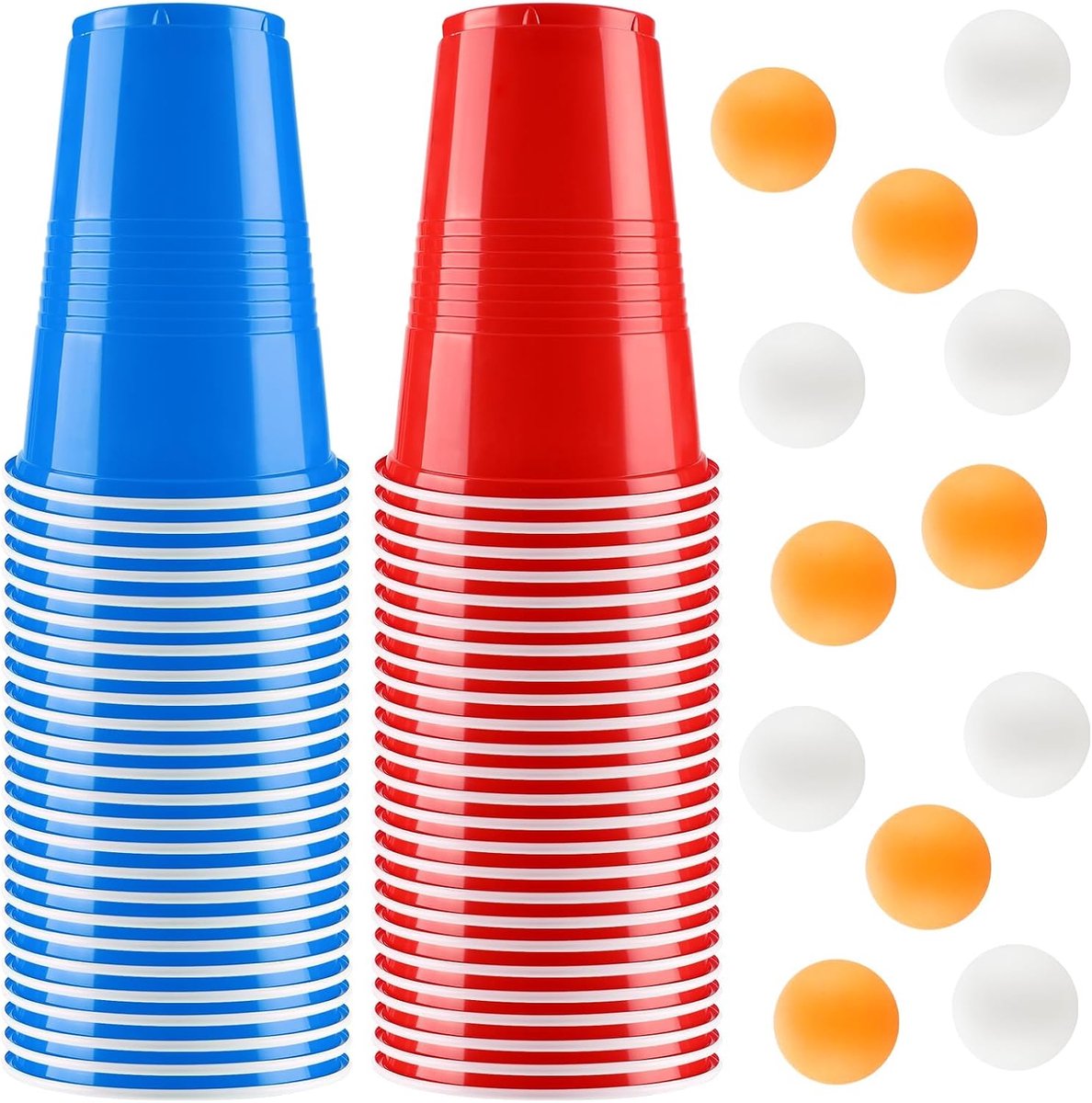 Beer pong set - 50 plastic cups 500 ml - inclusief 12 tafeltennisballen - ideaal voor feestjes - ShopVlot
