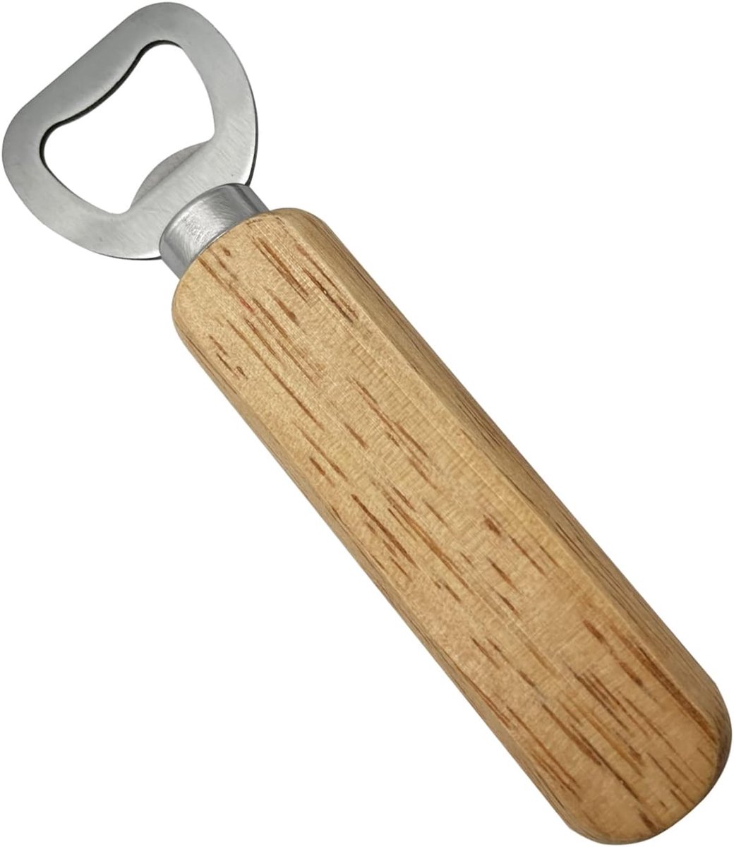 Flessenopener - houten handvat - roestvrij staal - eenvoudig te gebruiken - ShopVlot