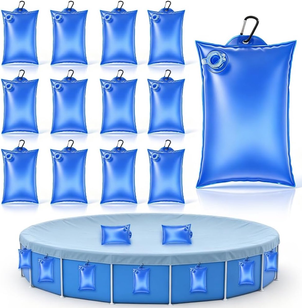 Zwembadafdekking gewichten 12 stuks - waterzak 21 x 30 cm - met haken - betrouwbare bescherming voor je zwembad - ShopVlot