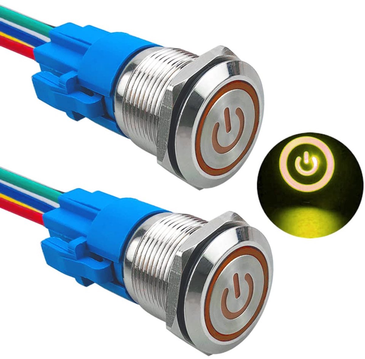 Drukknop schakelaar 19 mm - zelfvergrendelend - roestvrij staal - eenvoudig te installeren met LED-verlichting - ShopVlot