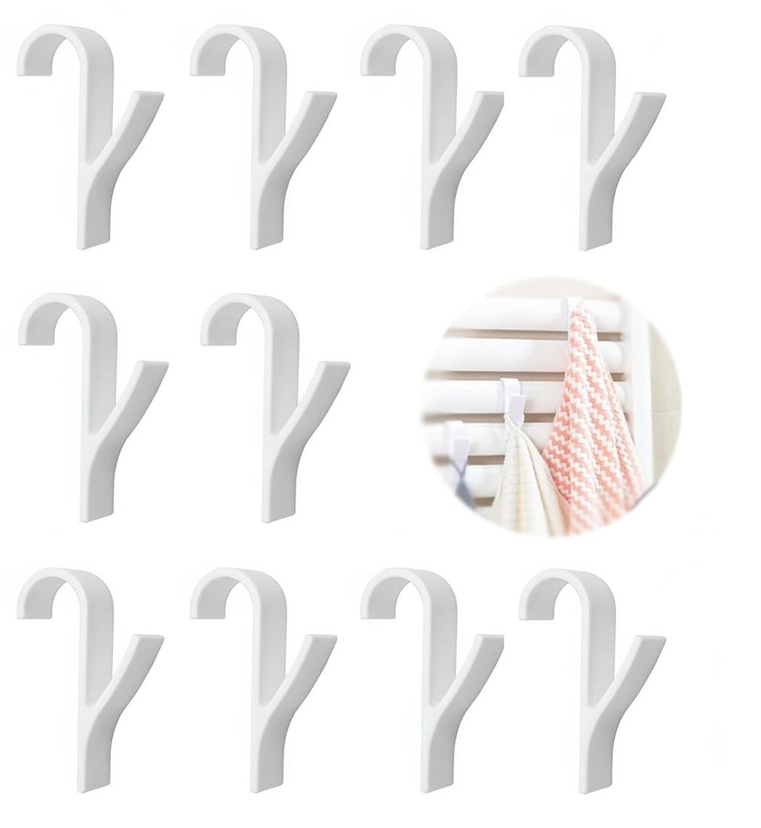 Handdoekhouders 10 stuks - witte haken - ABS materiaal - ideaal voor radiator - ShopVlot