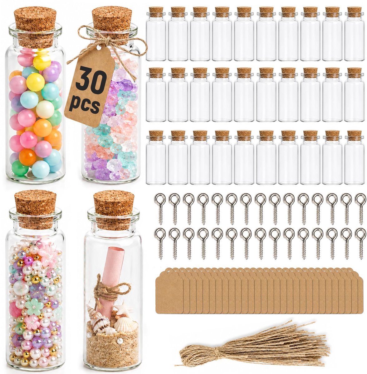 Mini-glazen flessen 30 stuks - reageerbuisjes met kurk - perfect voor creatief gebruik - ideaal voor decoratie - ShopVlot