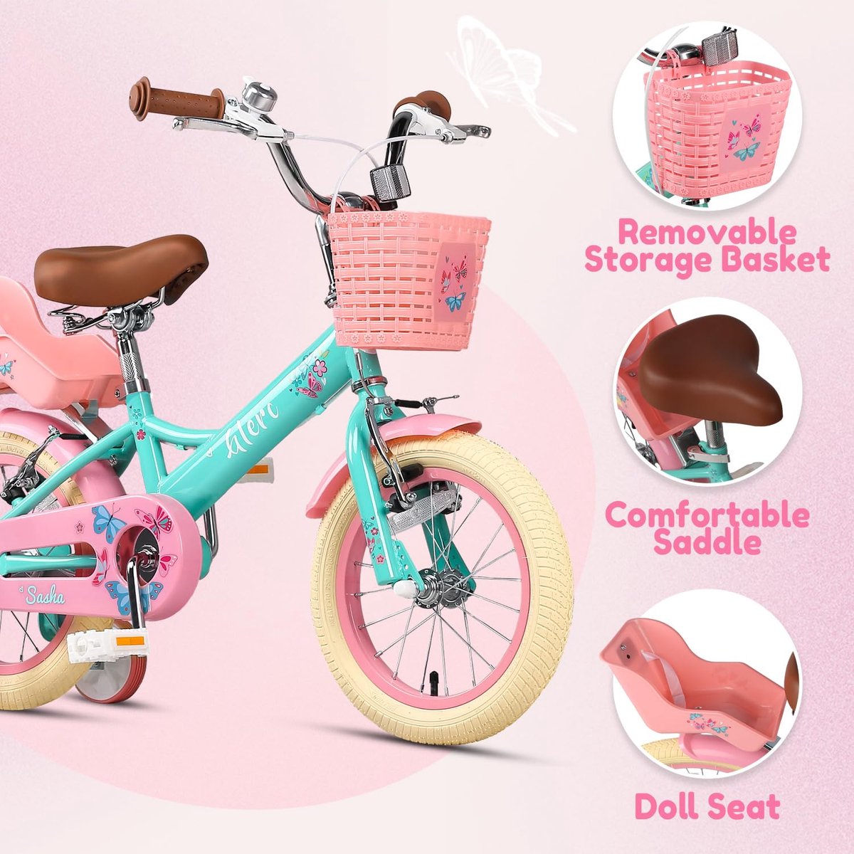 Kinderfiets 12 inch retro-vintage-stijl groen met steunwielen voor meisjes van 2-4 jaar ShopVlot