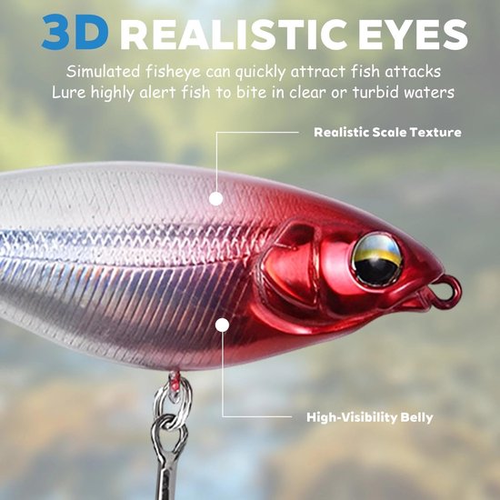 4 Stuks Topwater Wobbler voor Forel, Snoek en Baars - 8 cm Levendige Zwemvissen met Propellerstaart voor Zoet en Zout Water — afbeelding 3
