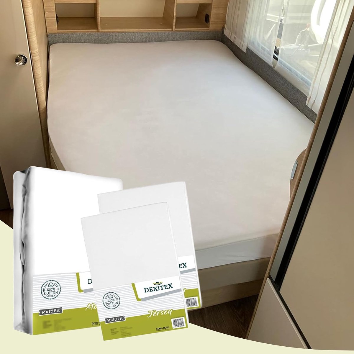 Fitted sheets Franse bed 3-delig - 2 hoeslakens wit + 1 matrasbeschermer - 125-155cm x 200cm - Oeko-TEX - ShopVlot