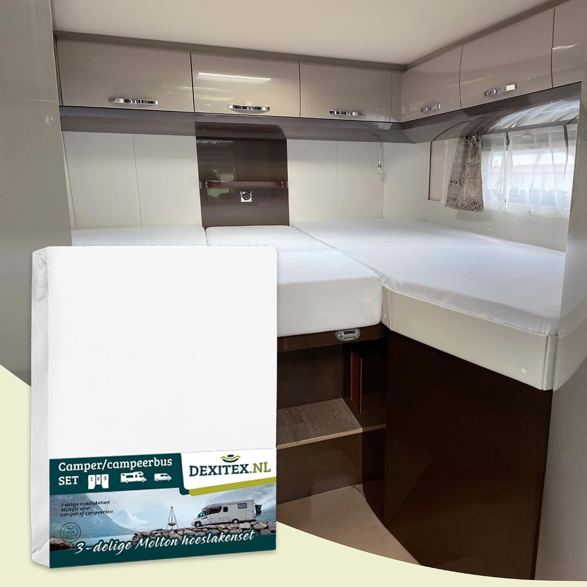 Matrasbeschermer en hoeslakenset eenpersoonsbedden - Wit - 100% katoen - Bescherming voor campers - ShopVlot