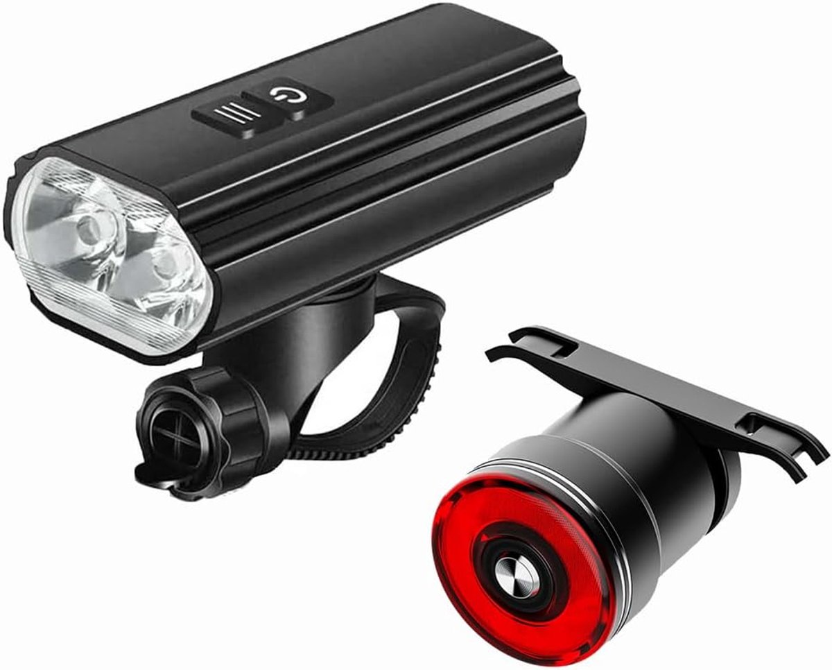 LED fietsverlichting set - 1.800 lumen voorlicht - 60 lumen smart achterlicht - optimale zichtbaarheid en veiligheid - ShopVlot
