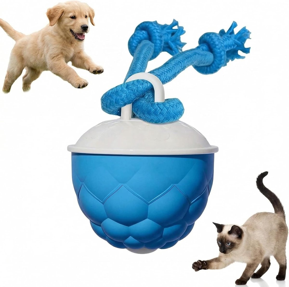 Claoner Interactieve hondenbal - Automatisch rollend met touwen - Aanraakgeactiveerd - Stuiterend - Oplaadbaar - Voor alle honden - Blauw