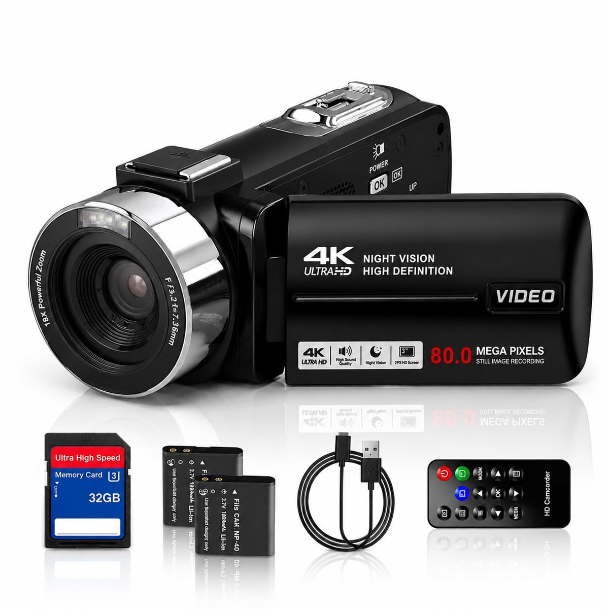 Videocamera 4K 30fps - 80MP met 18X digitale zoom - IR nachtzicht - ideaal voor vloggen - ShopVlot