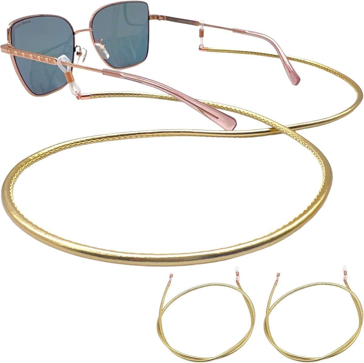 Brilkoord - premium leer - dubbele set in goud en roségoud - unisex PU brillenkoord voor leesbrillen en zonnebrillen - ShopVlot