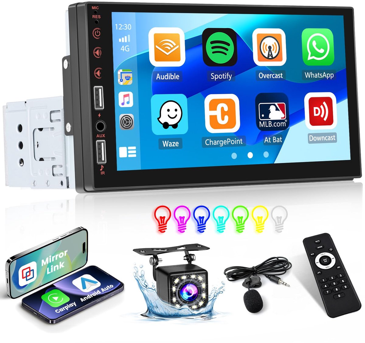Autoradioscherm 7 inch - touchscreen met CarPlay/Android Auto - Bluetooth Link Mirror - achteruitrijcamera - ShopVlot