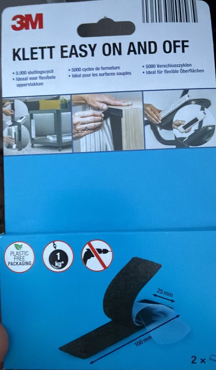 3M Klett Easy On And Off 25mm x 100mm - 5000 Sluitingscycli - Ideaal voor flexibele oppervlakken - 2x