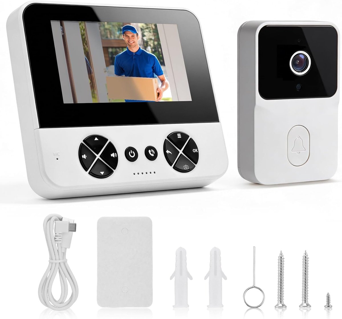 Draadloze videodeurbel voor buiten met camera – IP65 waterdicht, 1080p HD – 4,3-inch IPS-display met video-intercomfunctie – Infrarood nachtzicht en tweeweg spraakoproep – Draadloze deurbel met Bluetooth-connectiviteit