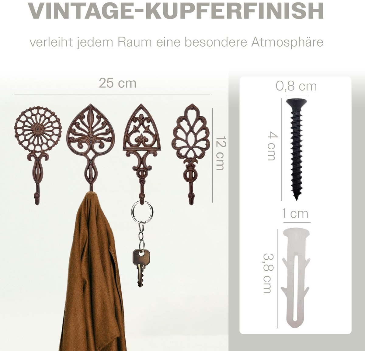 Wandhaken set van 4 - Gietijzeren garderobehaken - Decoratief en stevig - Perfect voor kleding - ShopVlot