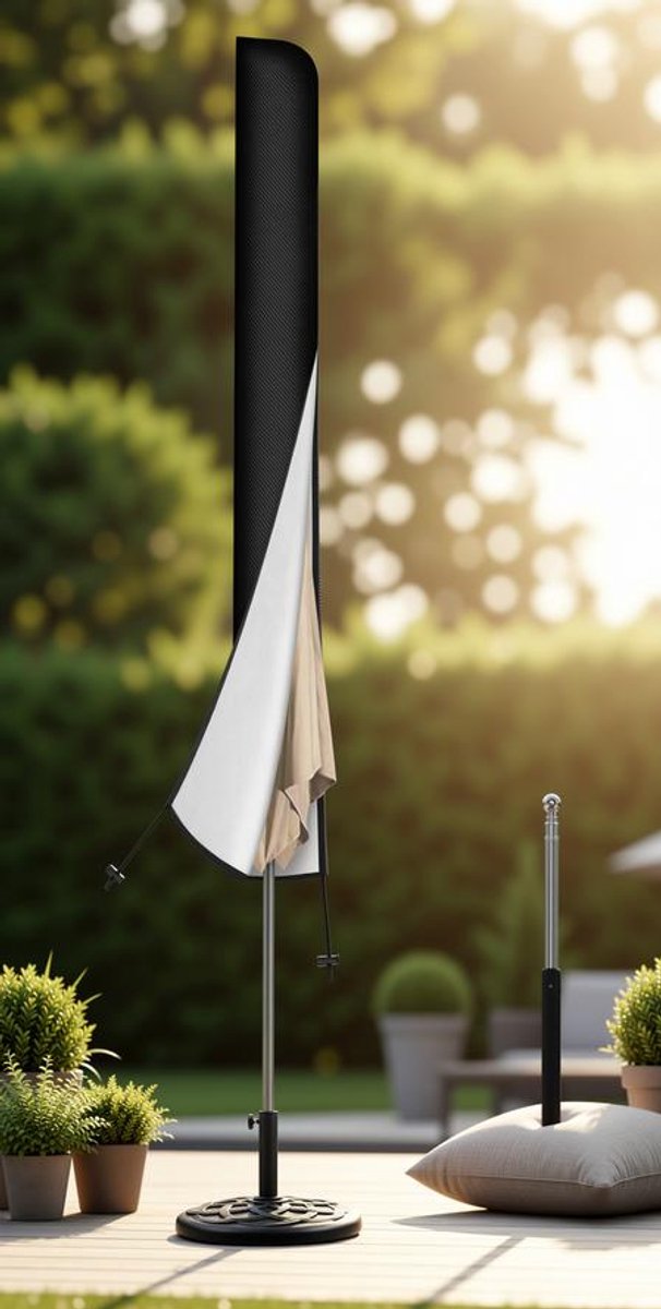 Parasolhoes 175x30,5/36,5 cm - Waterdichte Beschermhoes voor Parasol met Telescopische Stok - UV-Bestendig & Winddicht - Zwart