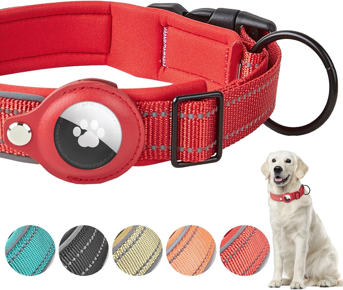 Hondenhalsband met AirTag houder - verstelbare reflecterende nylon - duurzame anti-verloren halsband voor alle honden - ShopVlot