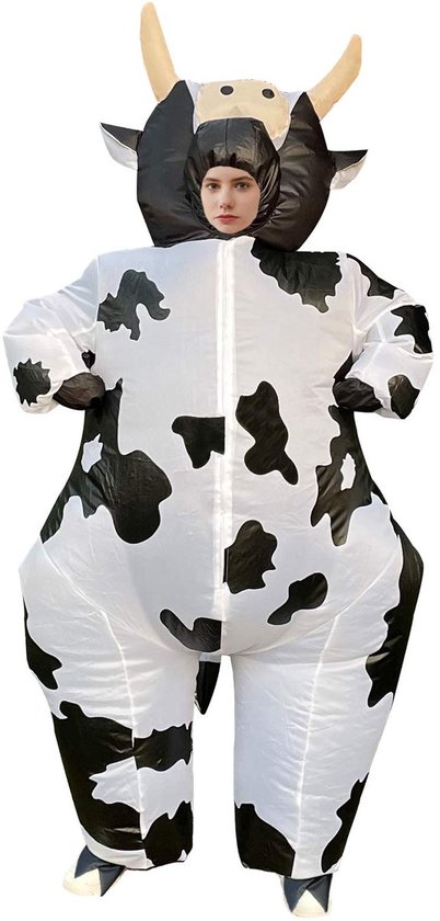 Casalora Opblaasbaar Koe kostuum - Dinosaurus pak - Dinopak volwassenen - Carnaval ,Halloween en Themafeesten - One Size (150-190 cm) - Inclusief Ventilator en Batterijhouder - Zwart
