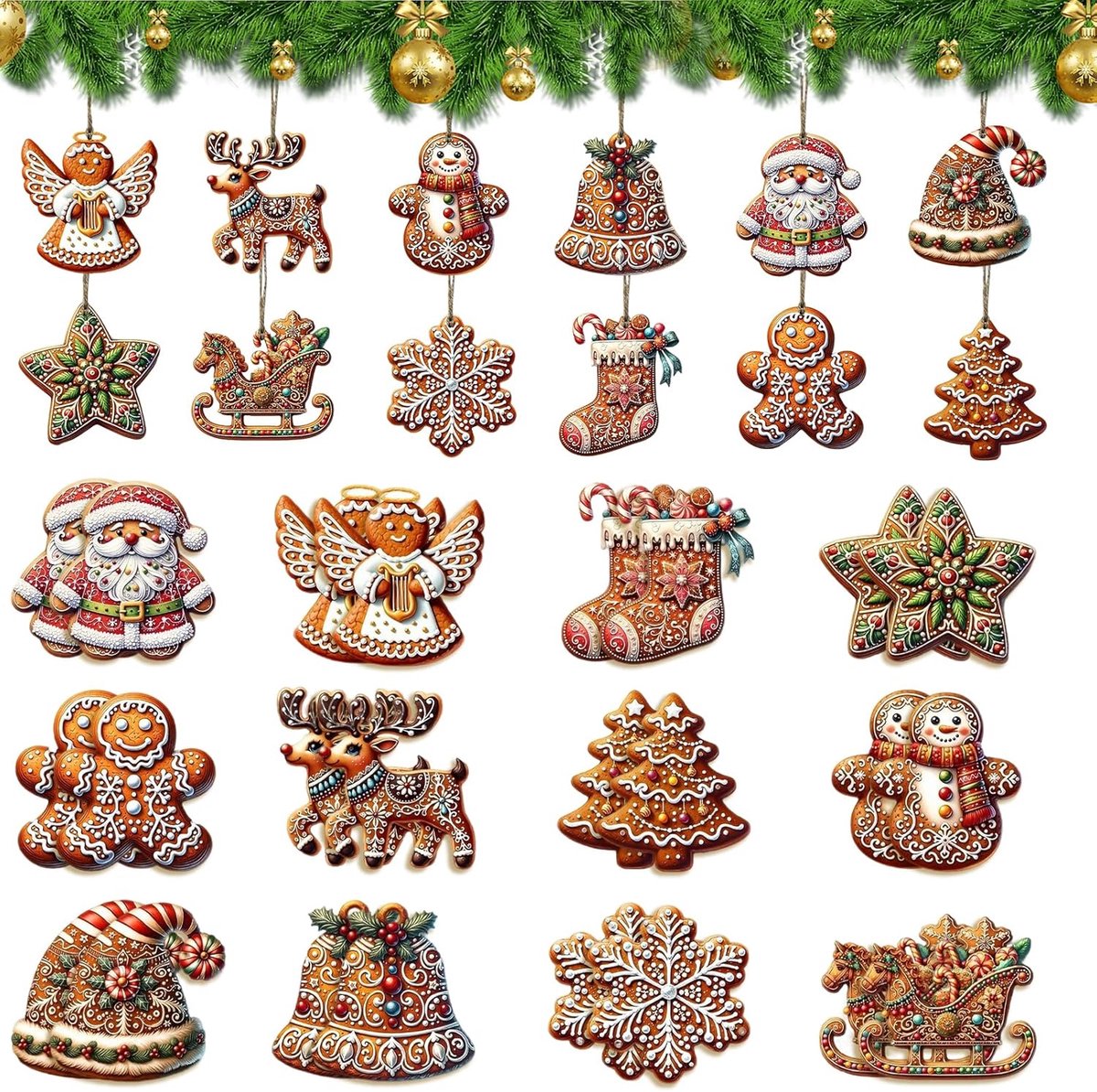 Houten kerstpendanten set van 24 - 7 cm - natuurlijk hout - voor sfeervolle kerstdecoratie - ShopVlot