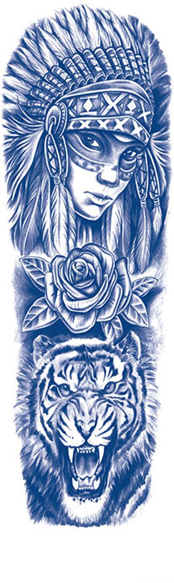 Tijdelijke sleeve tattoo gezicht tijger 2 weken