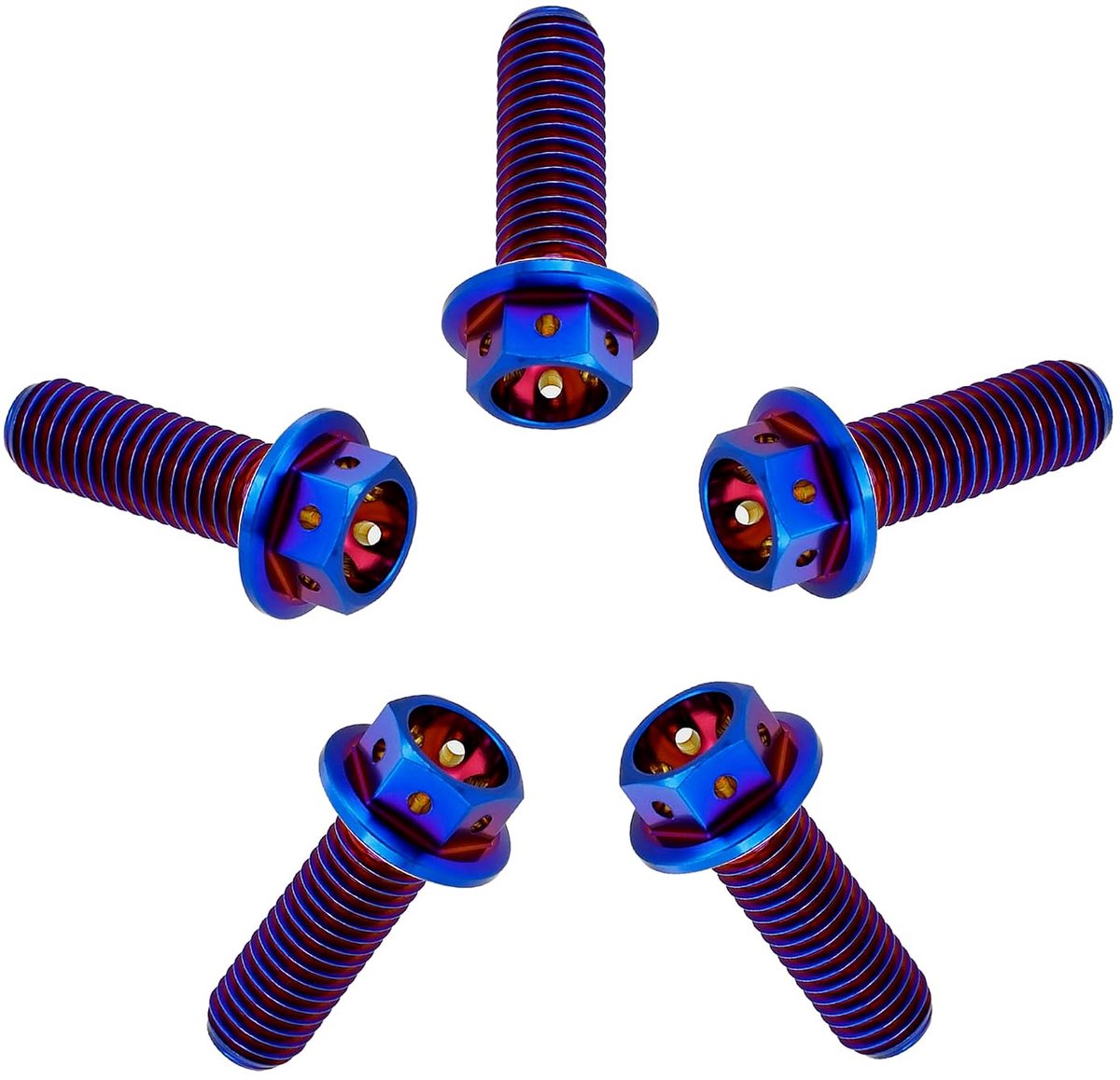 Titanium bouten M6x12mm - verbrand blauw - flenskop en hex - hoge kwaliteit en lichtgewicht - ShopVlot