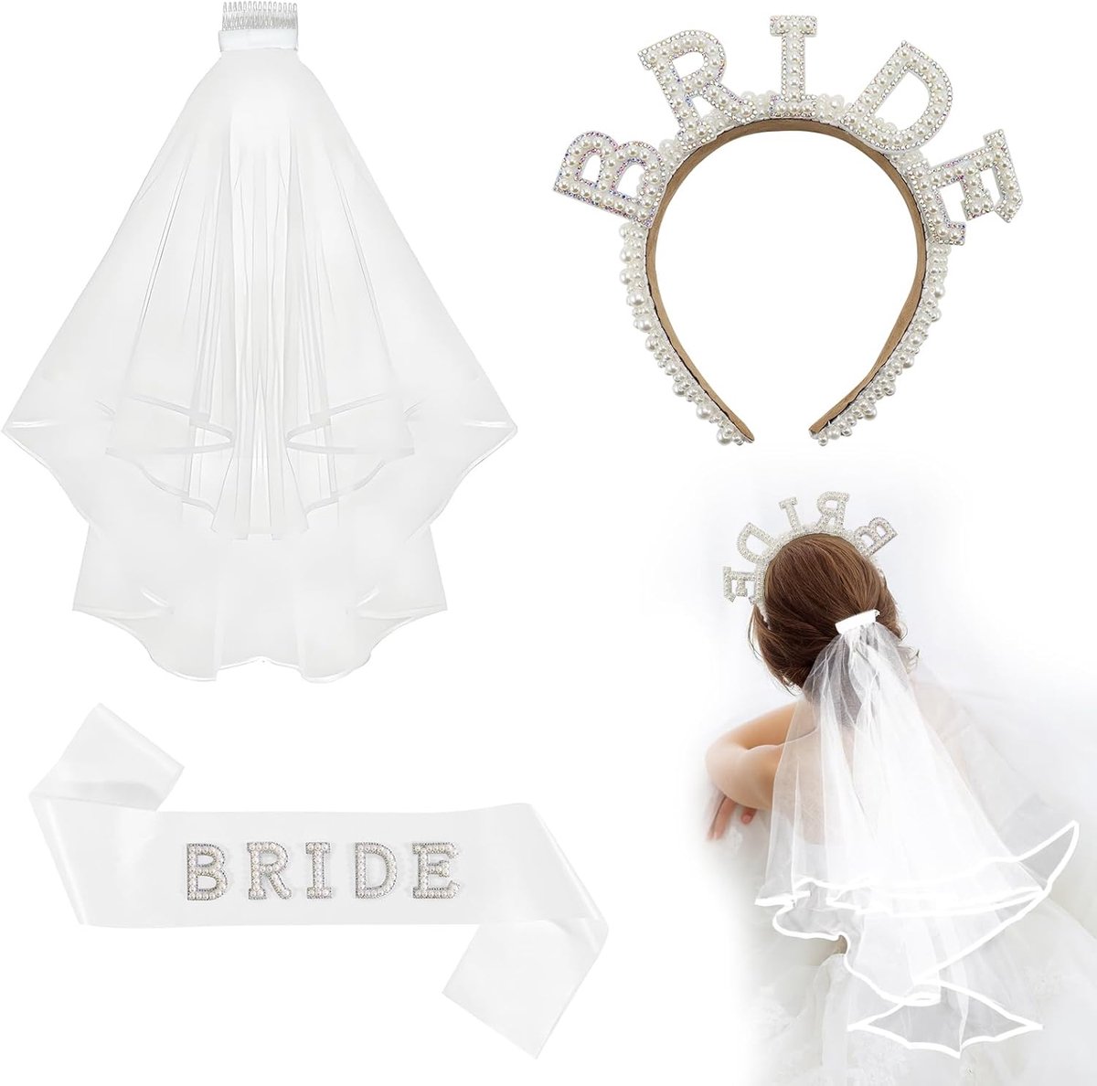 Sjerp Bride to be - haarband met bruidssluier - satijn en tule - perfect voor vrijgezellenfeest - ShopVlot