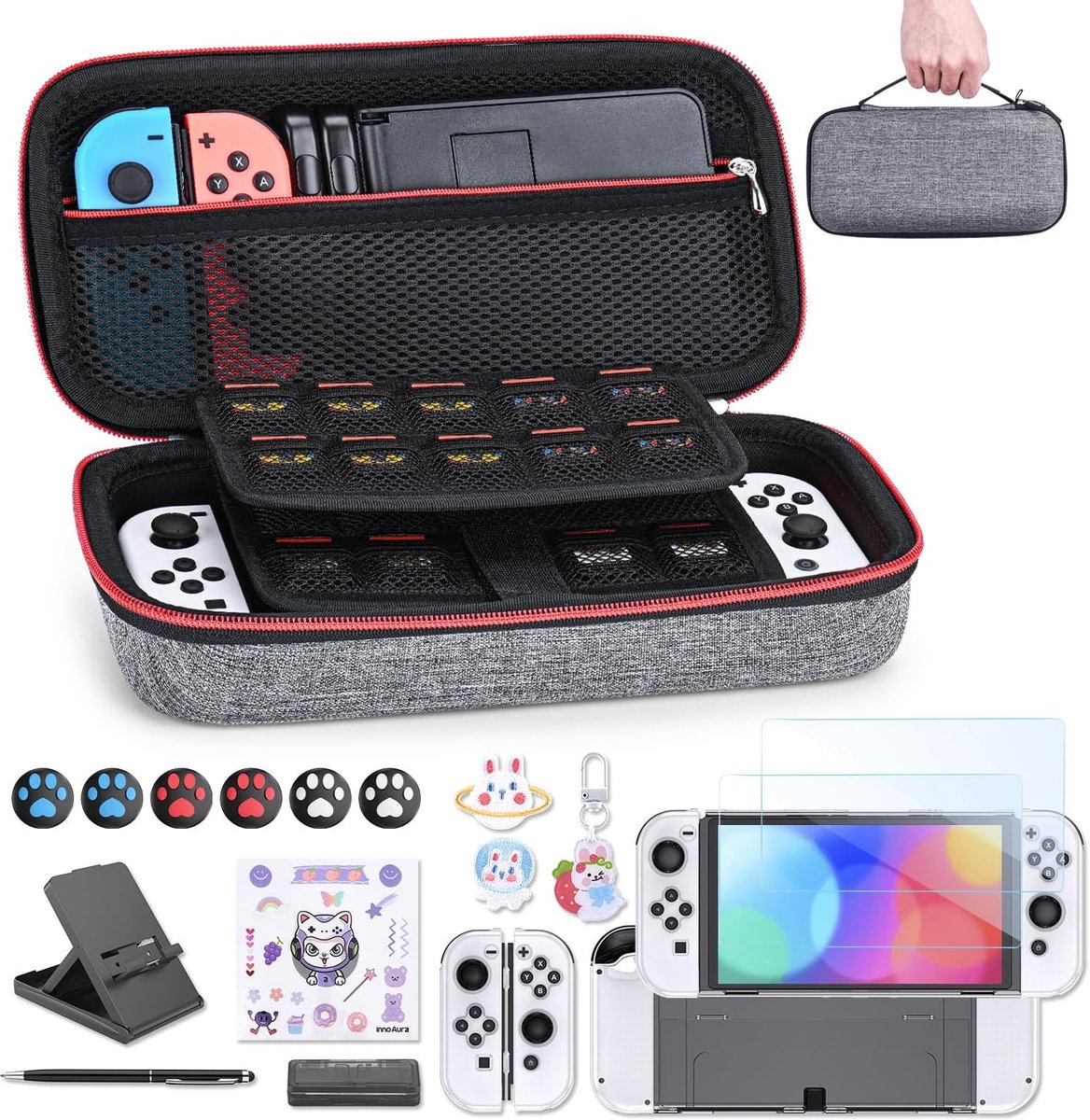 Switch OLED accessoires bundle - 18 in 1 met beschermhoes - screen protector - ideaal voor gamers - ShopVlot