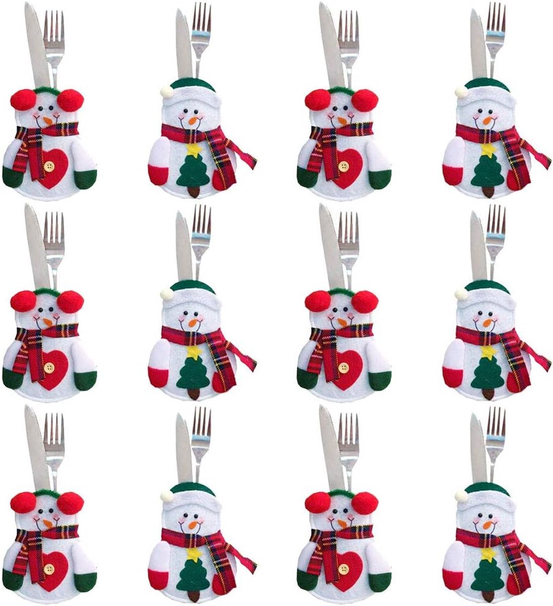 Bestekzakjes 12 Stuks - Sneeuwman - Kerstdecoratie - Schattige tafelversiering - ShopVlot