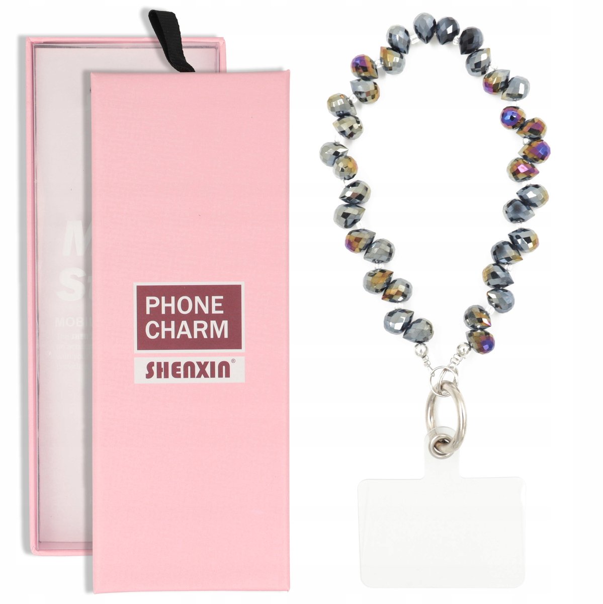 Modieuze Telefoon Lanyard: Zwarte & Roze Bedels