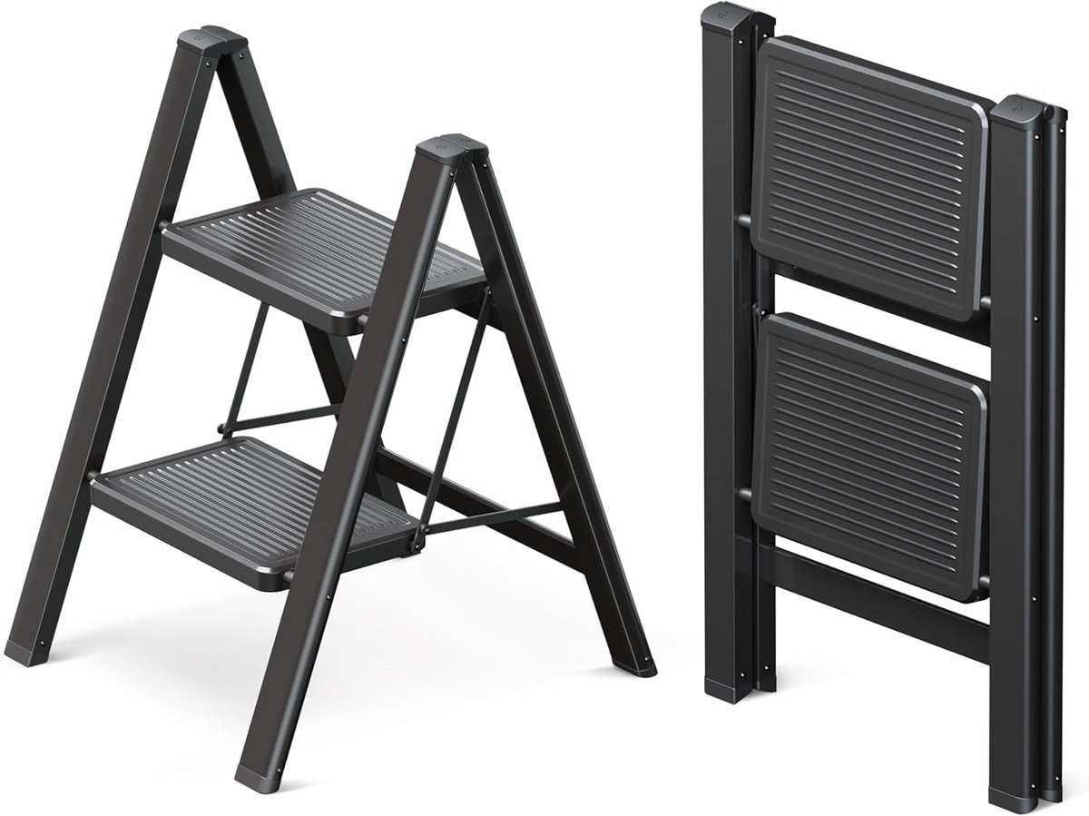 Vouwladder 2 treden - brede antislippedalen - stevige constructie - voor binnen en buiten gebruik - ShopVlot