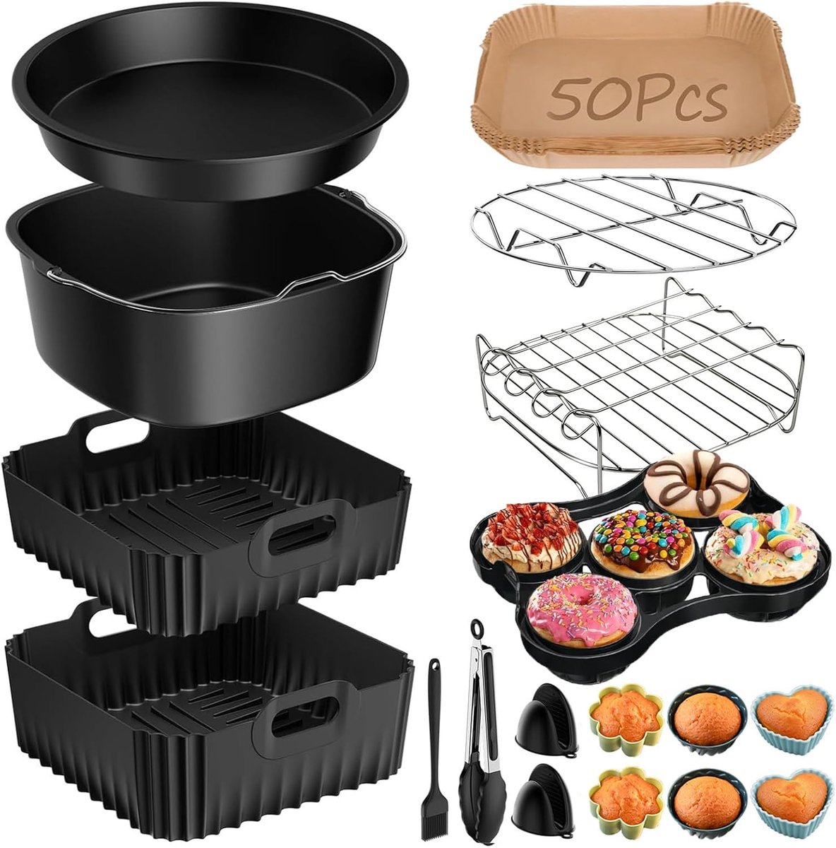 Frituuraccessoires voor Cosori Turbo Tower Pro - 17-delige set - BPA-vrij - Perfecte pasvorm voor dubbele stapel. - ShopVlot