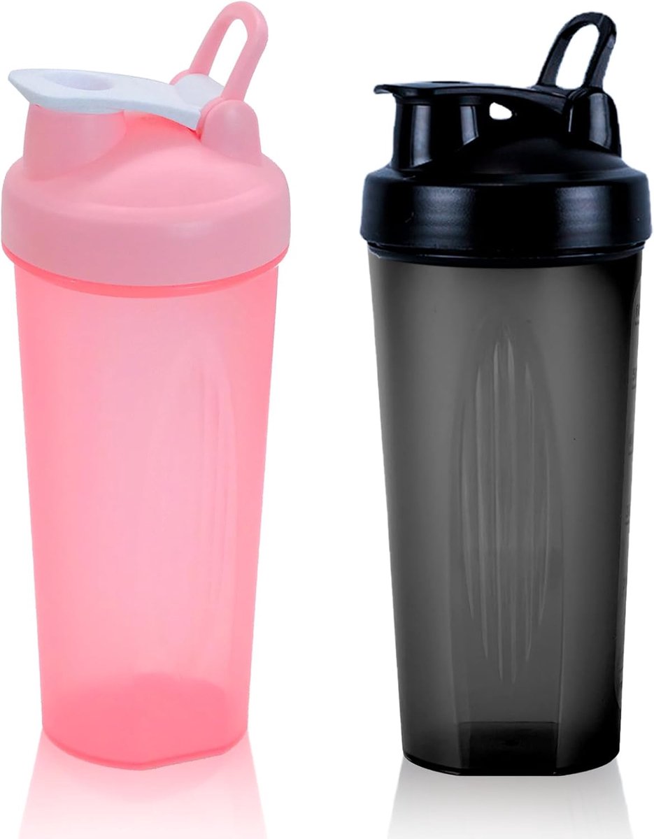 Protein shaker 600ml - 2 pack met shaker ballen - lekvrij ontwerp - ideaal voor training - ShopVlot
