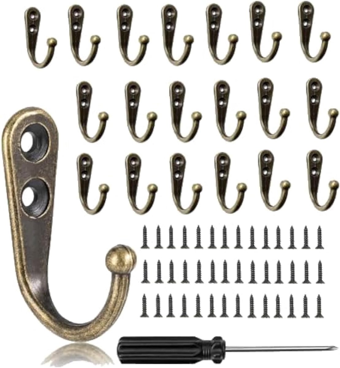 Kleine Kapstokhaken 20 stuks - Vintage Messing - Sterk en duurzaam - Perfect voor jassen en sleutels - ShopVlot