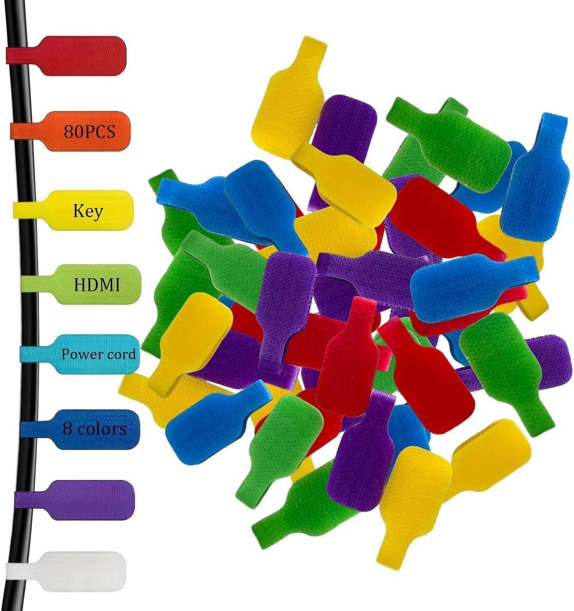 Kabellabels 80 stuks - 8 kleuren - herbruikbare nylon labels - eenvoudig kabels markeren - ShopVlot